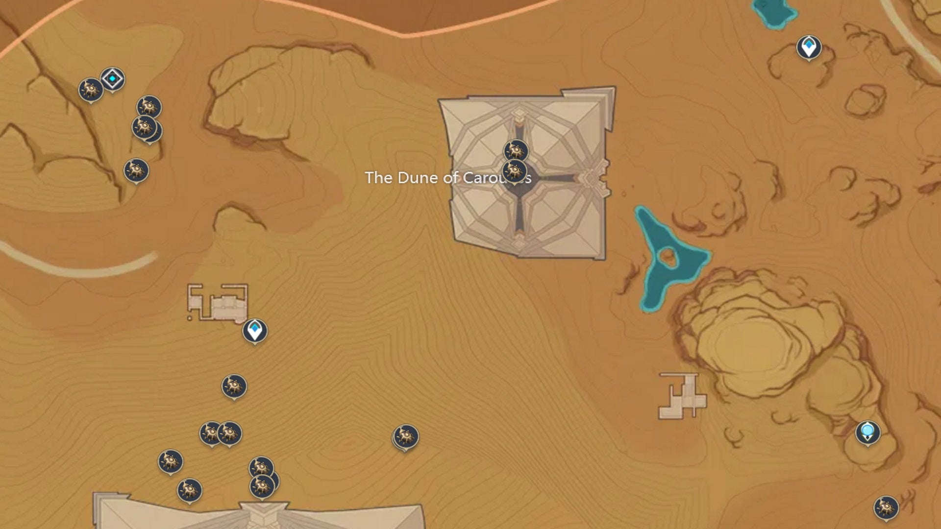 Genshin Impact Scarab locations: A map image showing Dune of Carouses scarab locations - 6