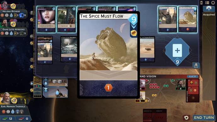 Looking at a card called “The Spice Must Flow” in Dune: Imperium.