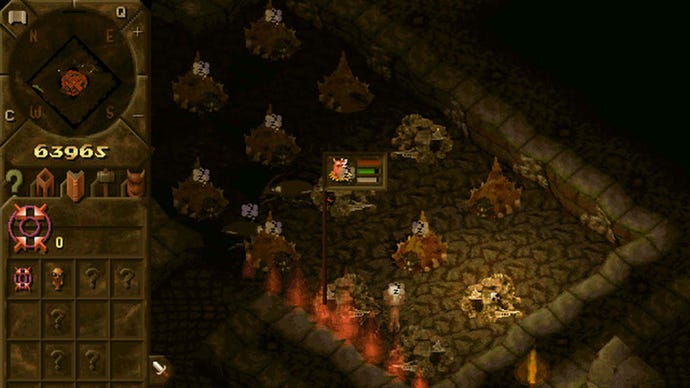 A screenshot of Dungeon Keeper, depicting a cosy creature bedroom.