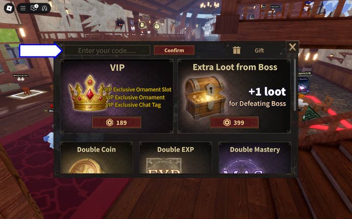 A screenshot of Dungeon Lootify in Roblox showing the game's codes field.