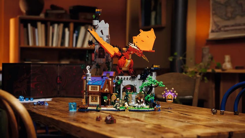 promotional photo of D&D's official LEGO set, Red Dragon's Tale