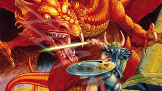 Illustration of a warrior fighting a red dragon, an updated piece to the one gracing Dungeons & Dragons' Red Box.