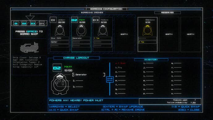 Configuring the loadout of your drones in Duskers