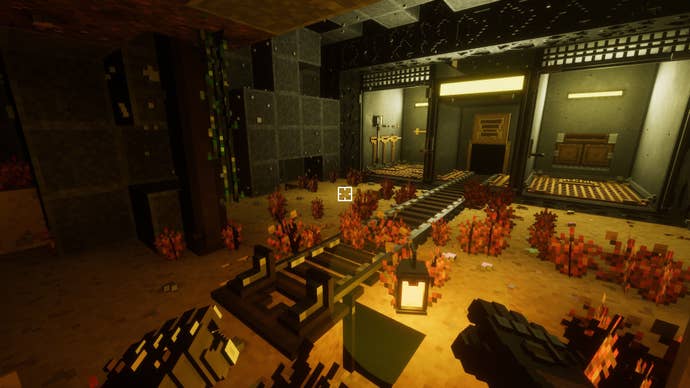 A voxel mining scene in Dwarf Delve