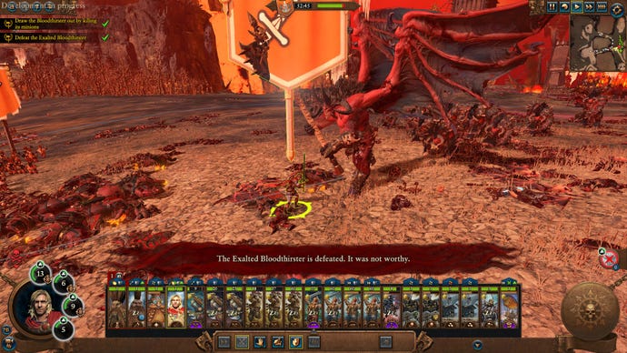 Felix fights a bloodthirster in Total War Warhammer 3