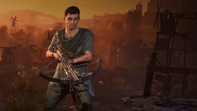 Dying Light 2: Aiden in the inventory menu with the PK Crossbow equipped.