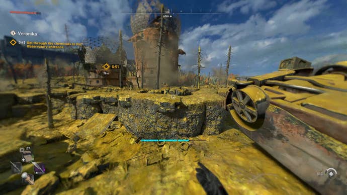 Dying Light 2 player running through a chemical area during the Veronika mission