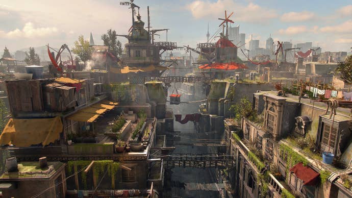 The city of Villedor from Dying Light 2, as viewed from high up.