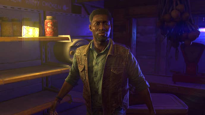 A close-up of Julian, a member of the Bazaar in Dying Light 2.