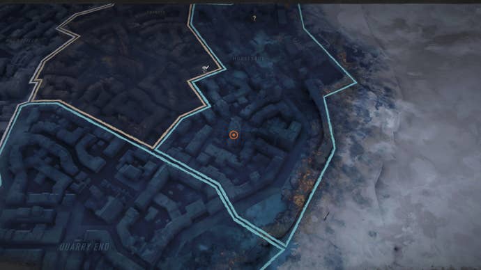 Part of the Dying Light 2 map, with a marker denoting the location of the “Moonshine” quest safe.