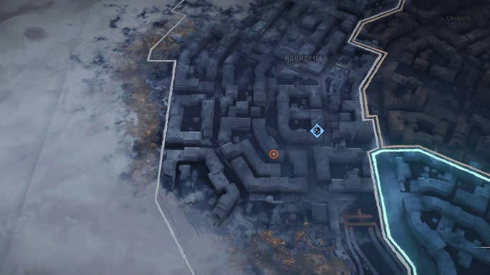 Part of the Dying Light 2 map, with a marker denoting the location of the “Out Of Your League” quest safe.