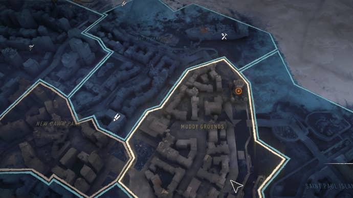 Part of the Dying Light 2 map, with a marker denoting the location of the “Treasure Hunt” quest safe.