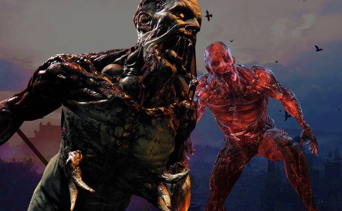 Zombies from Dying Light 1 & 2 superimposed over a city skyline.