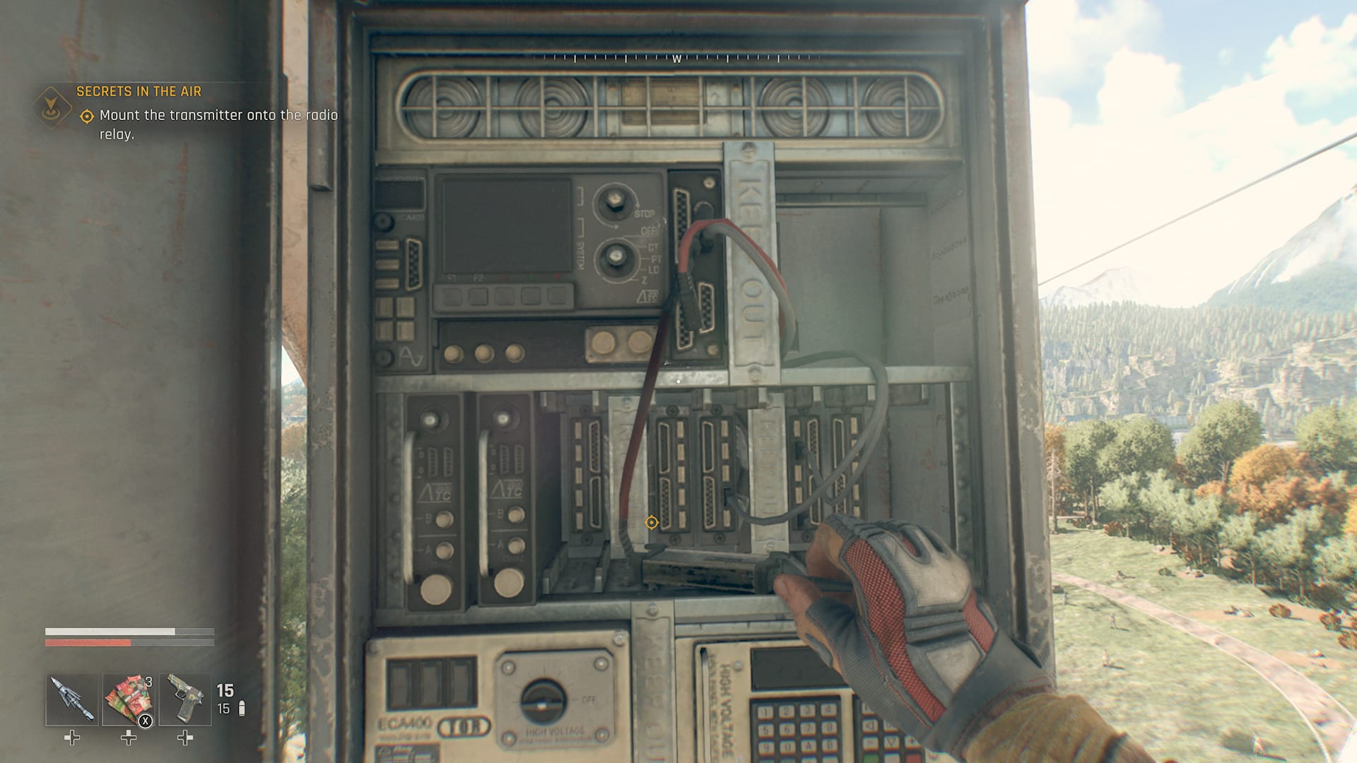Dying Light: The Beast screenshot showing Kyle Crane repairing a fuse box.