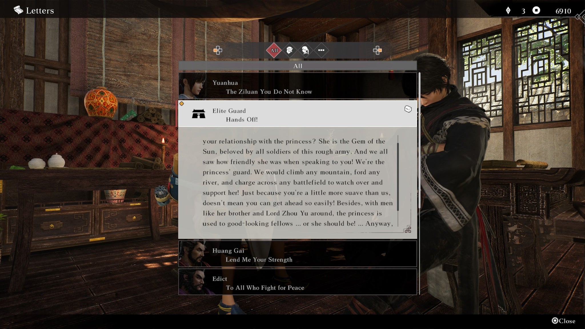 A letter in Dynasty Warriors Origins telling you to stay away from a princess. - 3