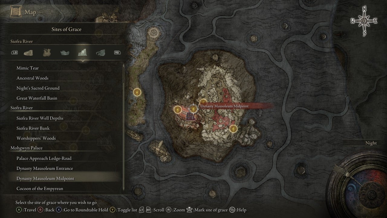 Dynasty Mausoleum Midpoint Grace in Elden Ring