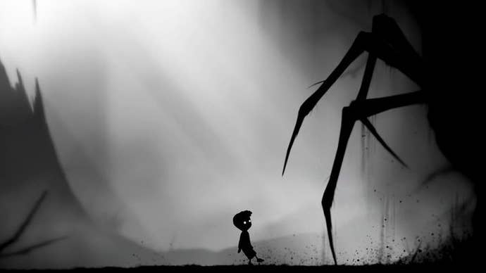 Limbo screenshot showing its main character and some horrifying legs.