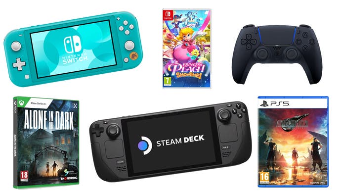 eBay FRESH20 deals featuring a Animal Crossing Edition Switch Lite, Princess Peach Showtime for Nintendo Switch, Midnight Black DualSense Controller, Alone in the Dark for Xbox Series X, a Steam Deck console and Final Fantasy Rebirth for PS5.