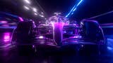 An image from EA's F1 24 announcement trailer showing a racing car barely visible aside from the purple and blue neon lights reflecting off its paintwork.