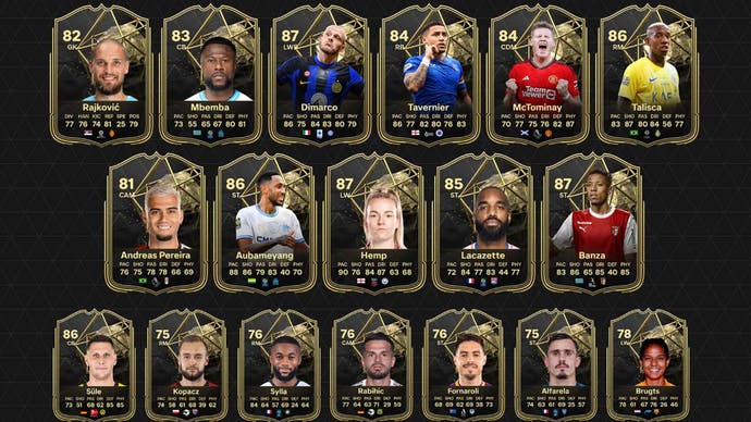 Cards that could feature in the EA FC 24 Team of the Week 13 squad including Aubameyang and McTominay.