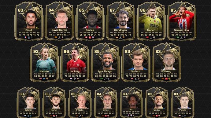 A selection of cards predicted to feature in the EA FC 24 Team of the Week 20 line-up.