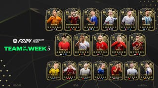FC 24 promotional picture showing all the Ultimate Team cards included with Team of the Week 5.