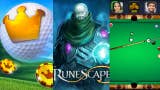 Promo images for EA's Golf Clash, Jagex's Runescape, and Miniclip's 8 Ball Pool