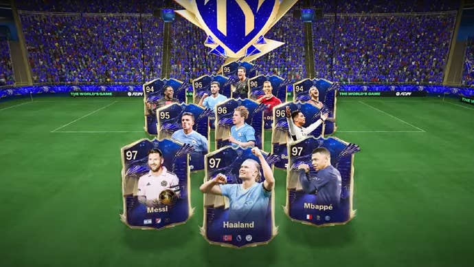 The men’s starting XI TOTY cards in EA Sports FC 24.
