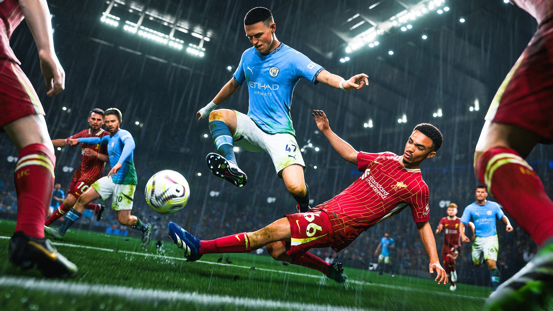 Some Man City and Liverpool players playing the footy in EA Sports FC 25. - 3
