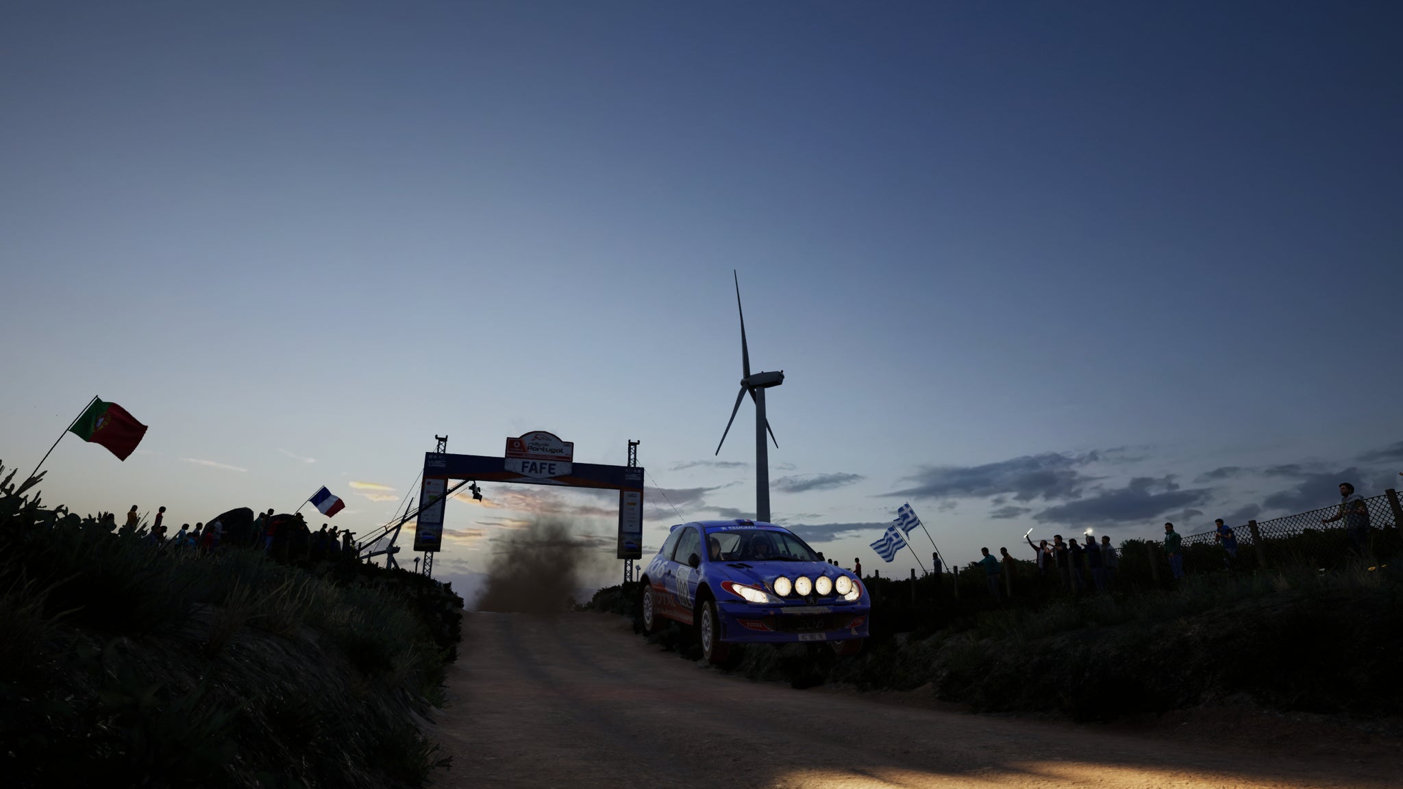 A Peugeot 206 hopping over the Fafe jump in EA Sports WRC. - 4