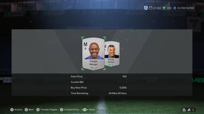 The transfer targets screen showing the two silver Brazilian managers in EAFC 24 Ultimate Team