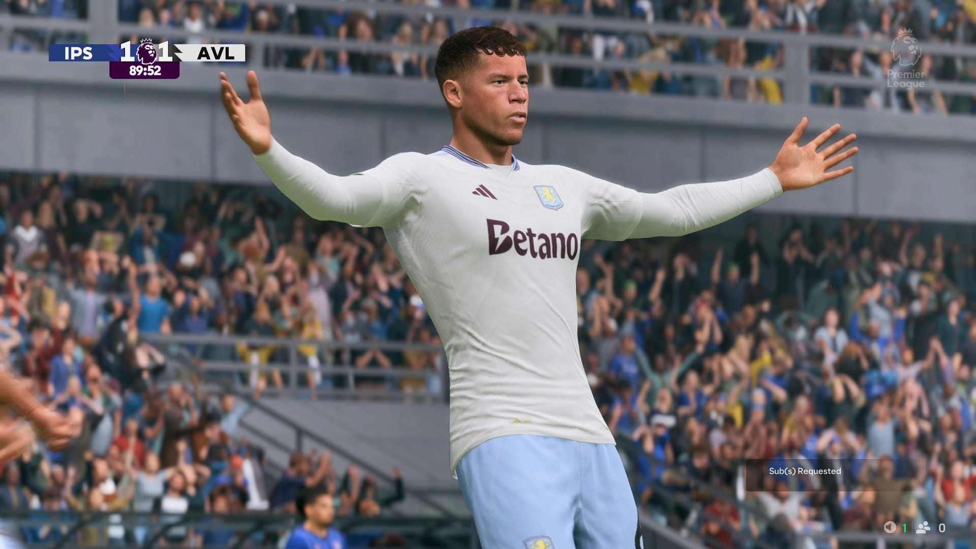 Seorang pemain mengangkat tangannya karena tidak percaya.