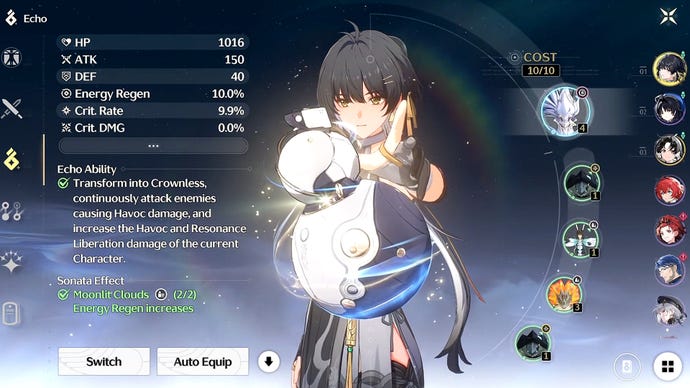 The Echo equipment menu in Wuthering Waves