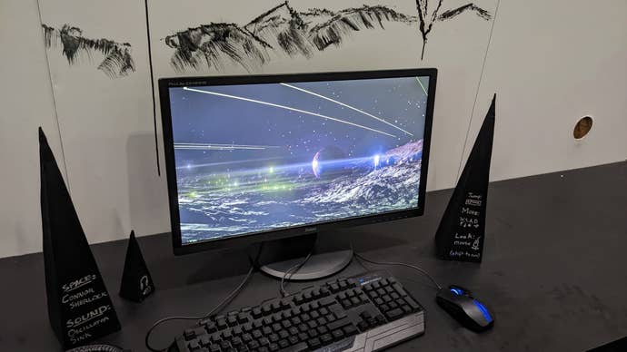 A photo of playing the game Albedo Approaches Zero at EGX 2022.