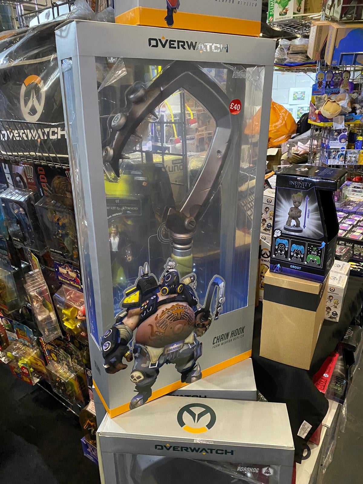 A photo of a replica of Roadhog&rsquo;s hook from Overwatch.