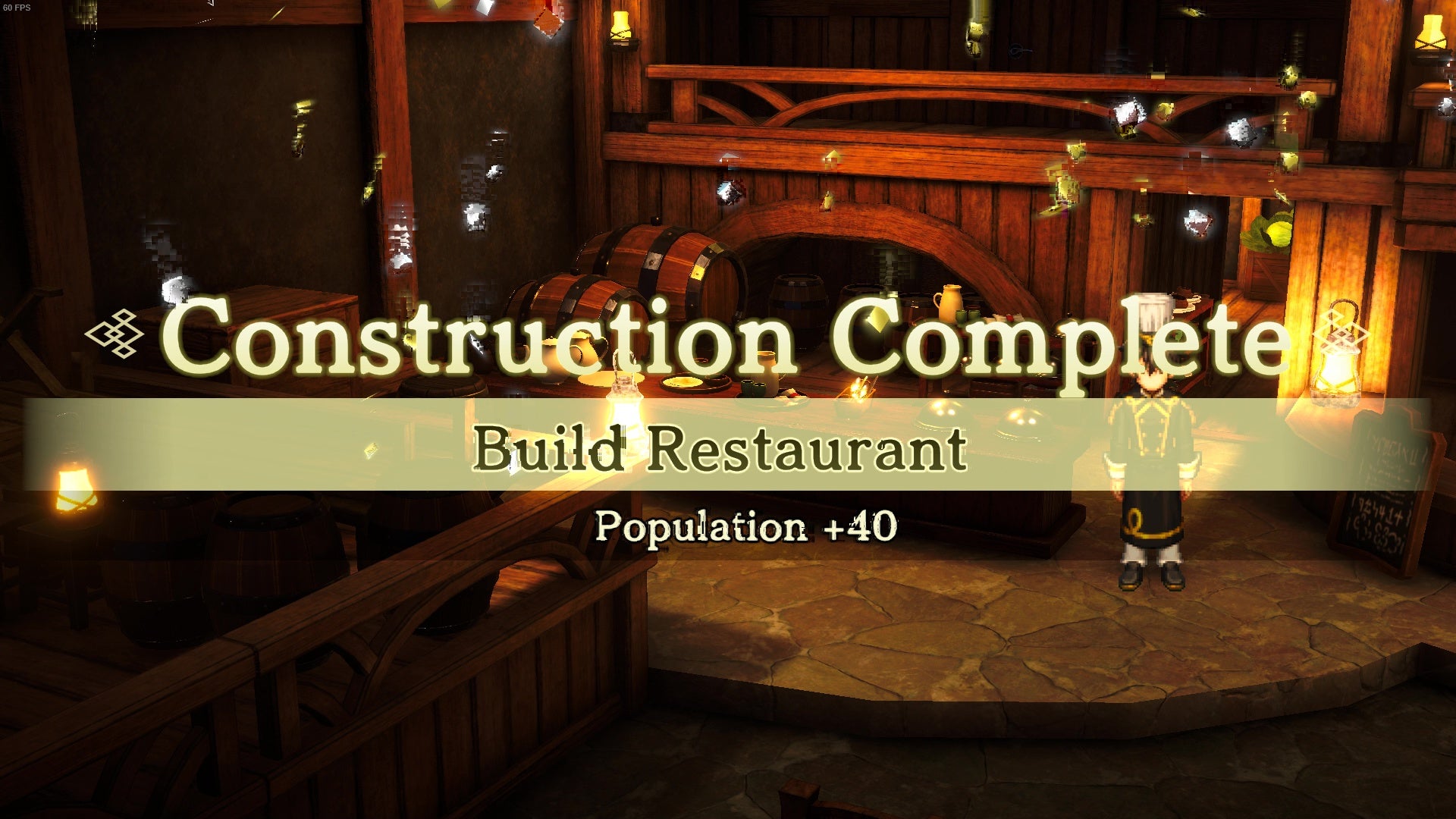 A congratulatory screen having built a restaurant in the Castle, from Eiyuden Chronicle: Hundred Heroes. - 8