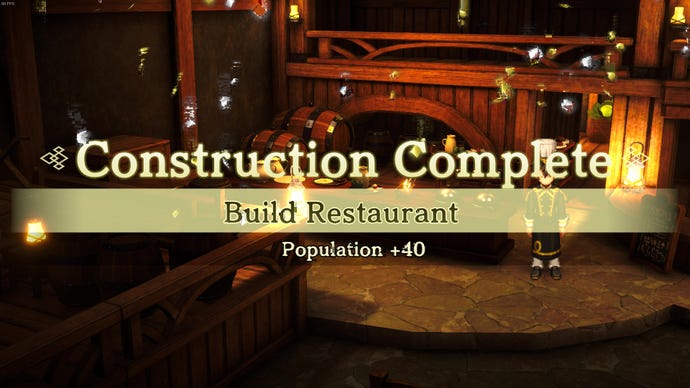 A congratulatory screen having built a restaurant in the Castle, from Eiyuden Chronicle: Hundred Heroes.
