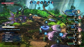 Heroes fight a horrible plant monster in a forest from Eiyuden Chronicle: Hundred Heroes.