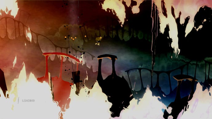 Enoch jumps across crumbling platforms in El Shaddai.