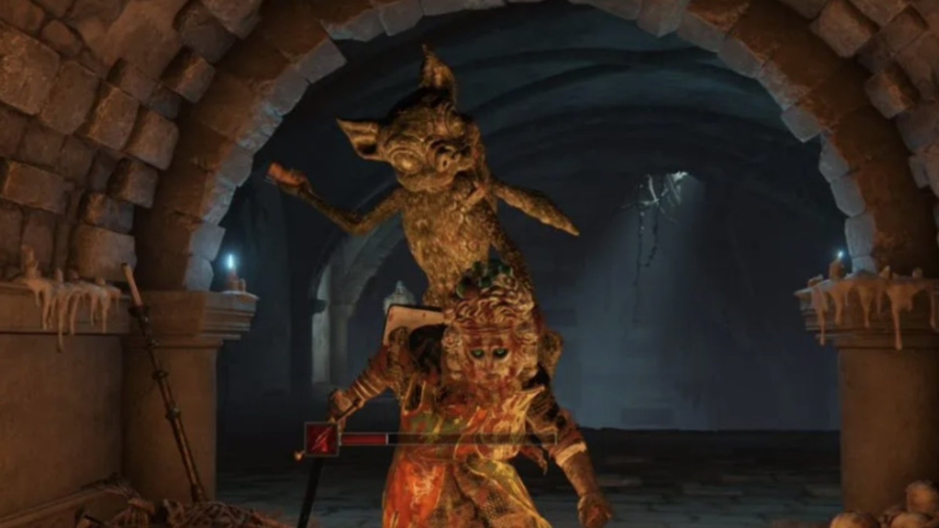 eldden ring player and roads end catacombs enemy