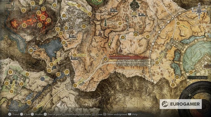 Map showing the location of the Altus Plateau map fragment in Elden Ring.