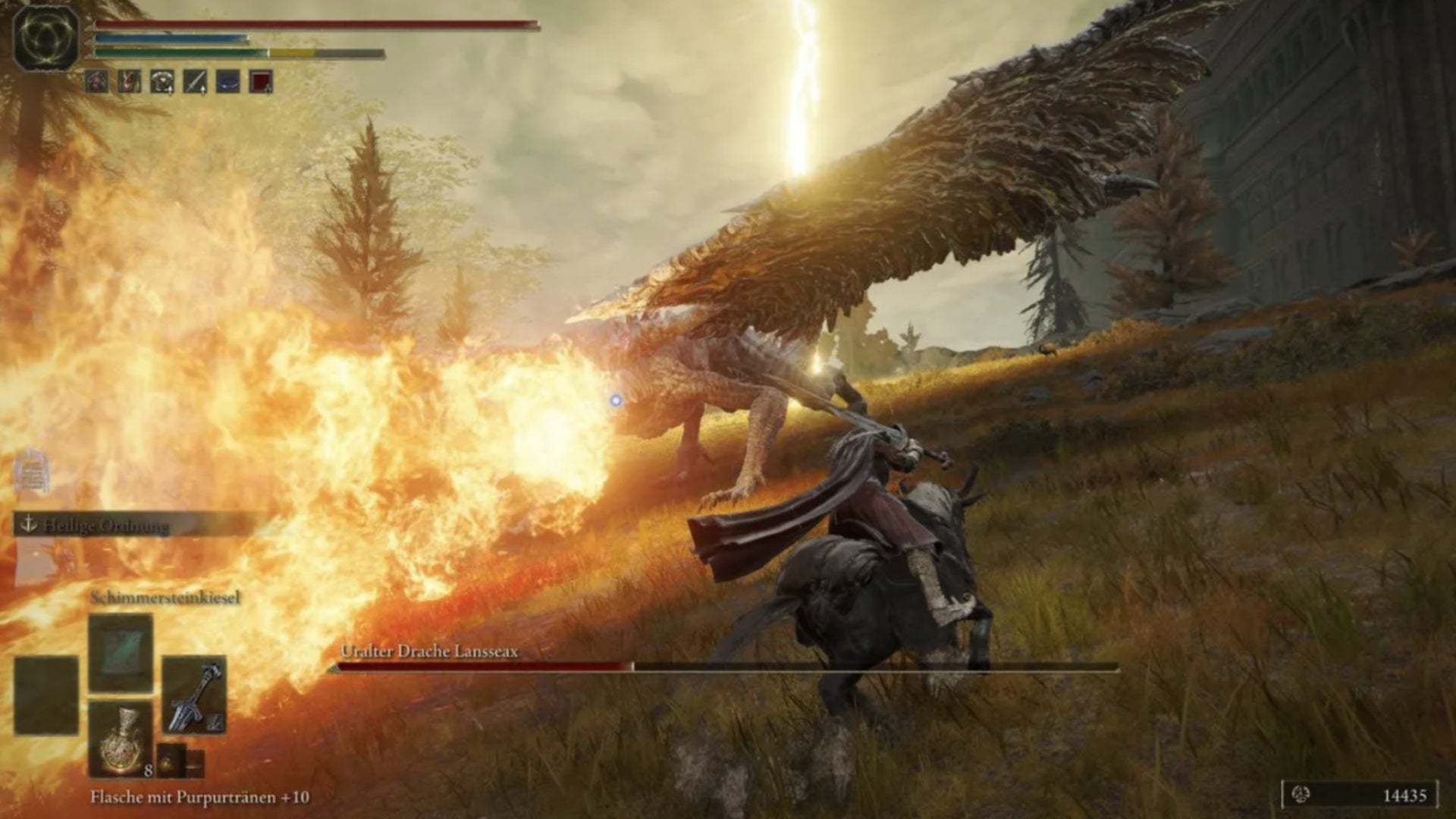 elden ring ancient dragon lansseax&rsquo;s fire breathing attack