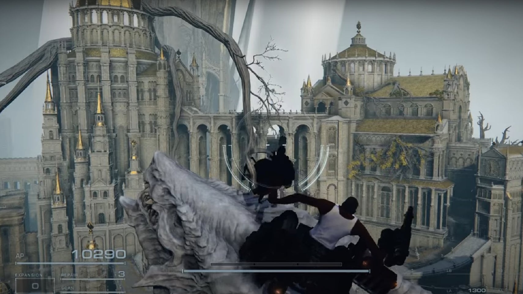 A mech from Armored Core 6 chilling on an Elden Ring map. - 1