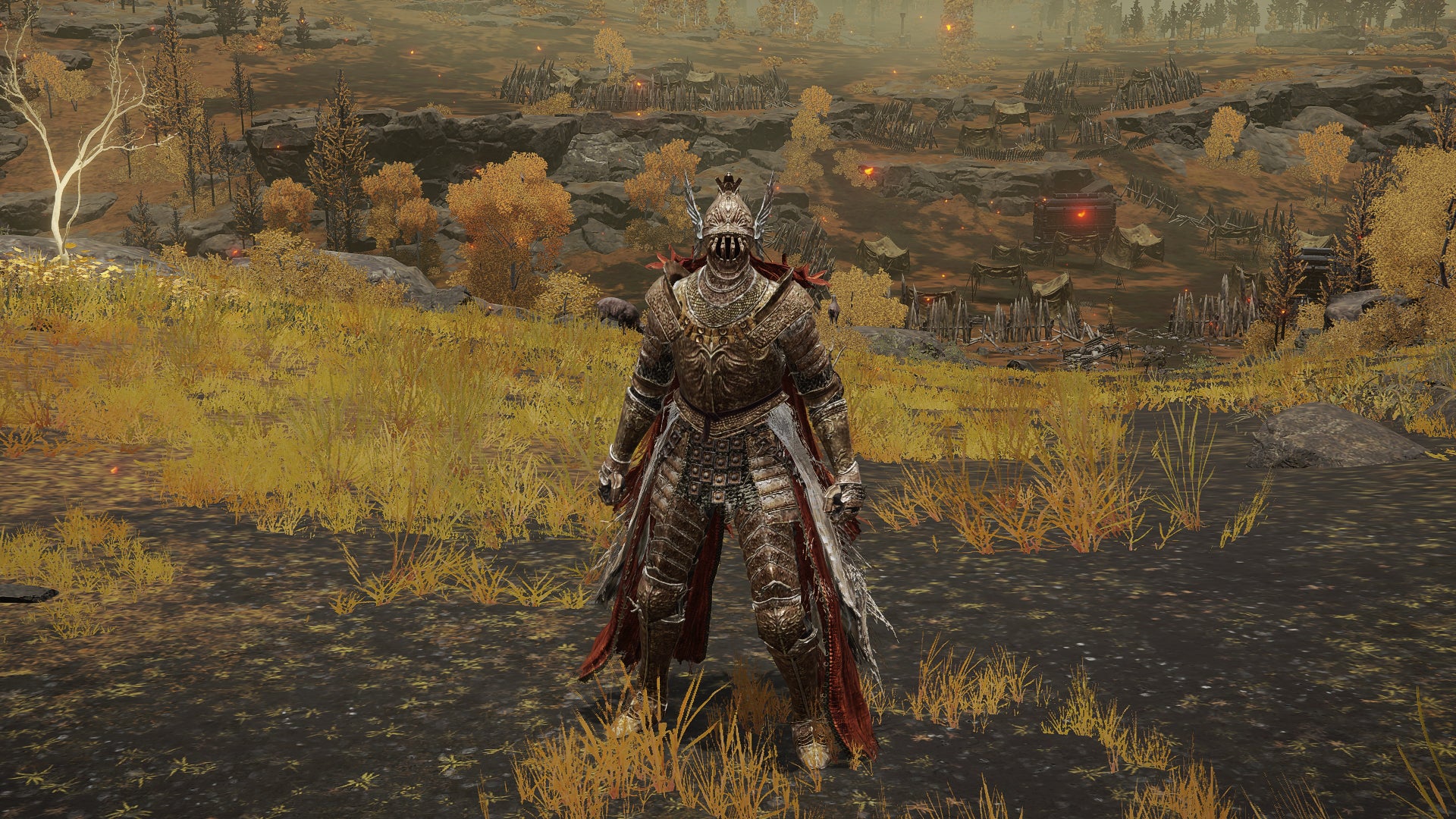 The player in Elden Ring stands in front of the camera wearing the Cleanrot Knight armour set. Behind them is a view of the Altus Plateau. - 6