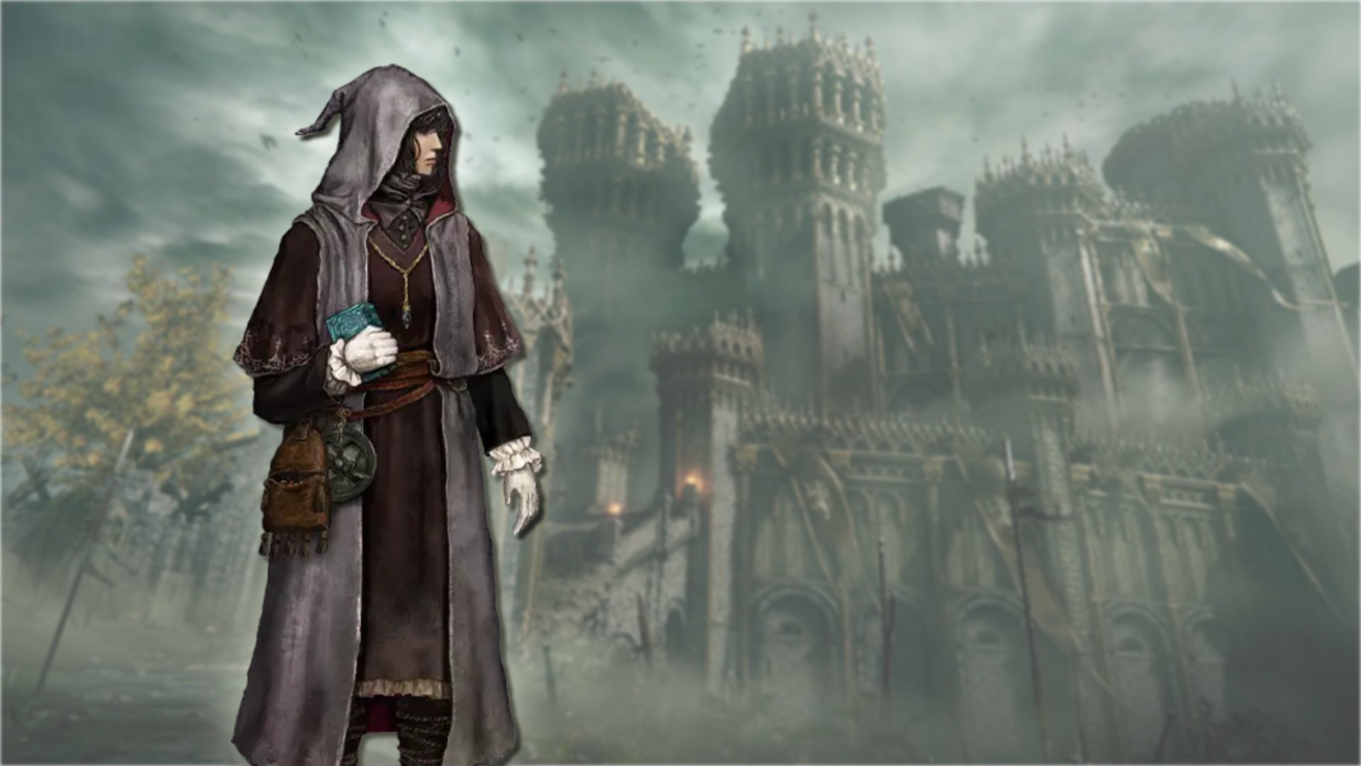 A portrait of the Astrologer class in Elden Ring, against a gothic castle backdrop. - 9