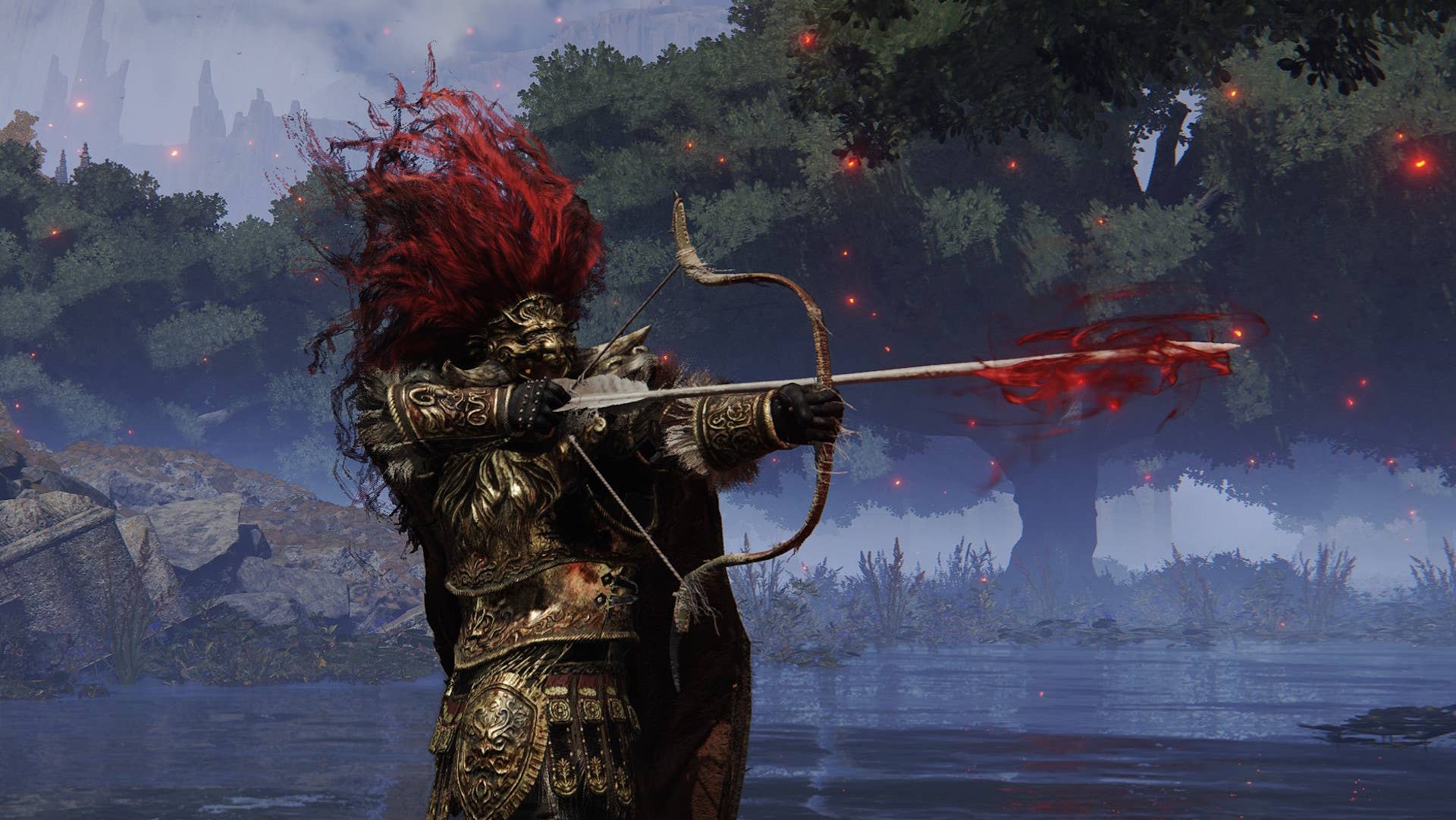 A warrior wields the Misbegotten Shortbow in Elden Ring.