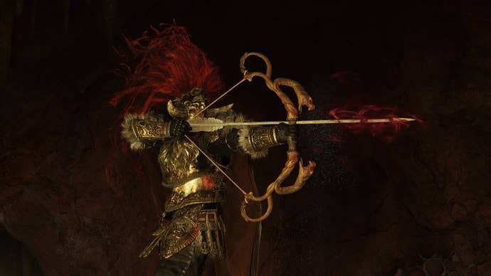 A warrior wields the Serpent Bow in Elden Ring.