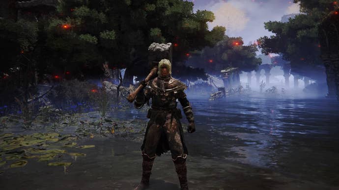 Elden Ring screenshot of the Brick Hammer weapon.