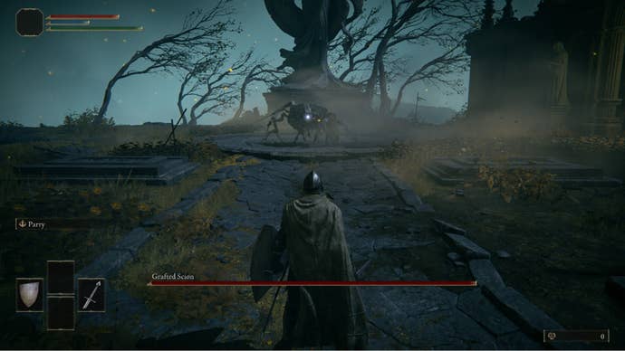 Elden Ring Vagabond player facing the Grafted Scion in the Church of Anticipation