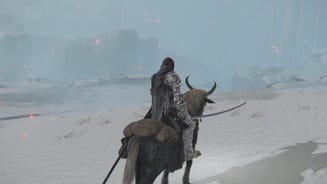 The player sits atop their horse in the Consecrated Snowfield in Elden Ring.